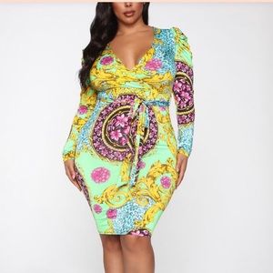 Need You Never Puff Sleeve Dress - Green/Combo